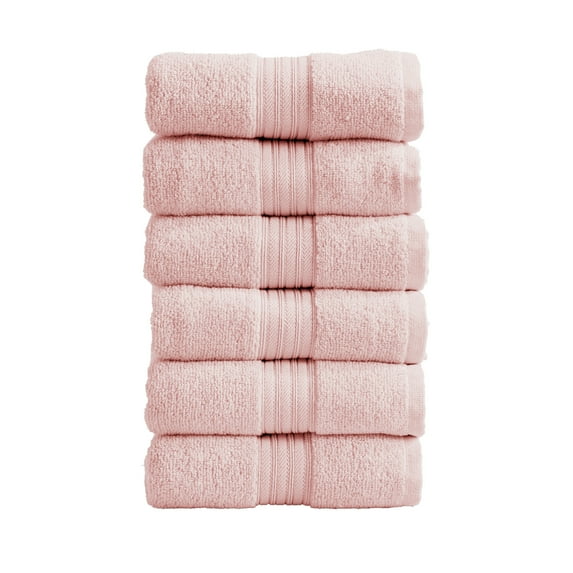 Great Bay Home Quick-Dry 100% Cotton 6 Pack Hand Towel Set, Pink