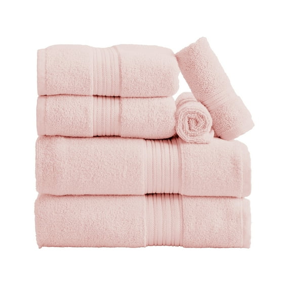 Great Bay Home Quick-Dry 100% Cotton 6 Piece Towel Set, Pink.