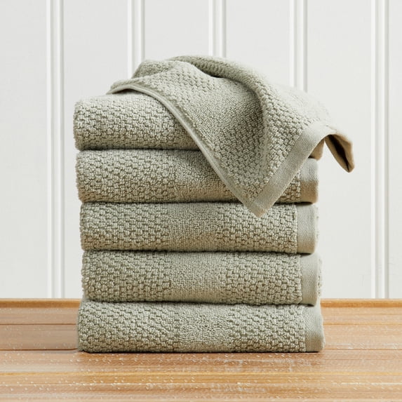 Great Bay Home Quick Dry Cotton Textured 6 Pack Hand Towel Set, Eucalyptus
