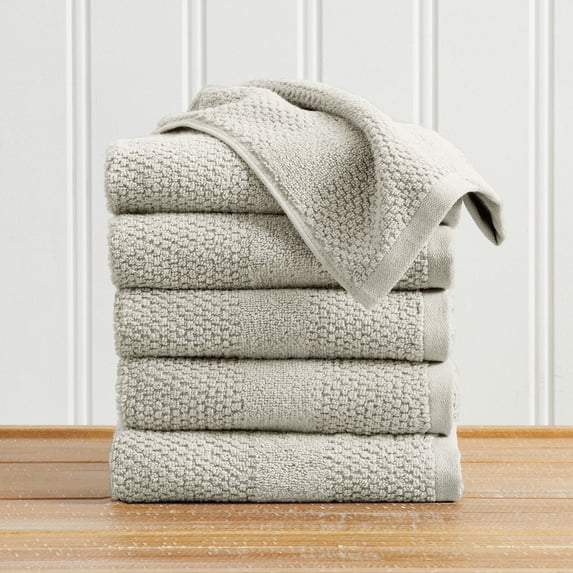 Great Bay Home Quick Dry Cotton Textured 6 Pack Hand Towel Set, Light Grey