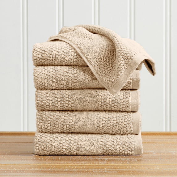 Great Bay Home Quick Dry Cotton Textured 6 Pack Hand Towel Set, Sandstone