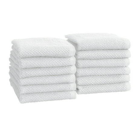 Great Bay Home Quick Dry Loop Textured 12-Pack Washcloth Set, 13" x 13", Optic White