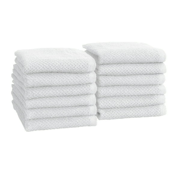 Great Bay Home Quick Dry Loop Textured 12-Pack Washcloth Set, 13" x 13", Optic White