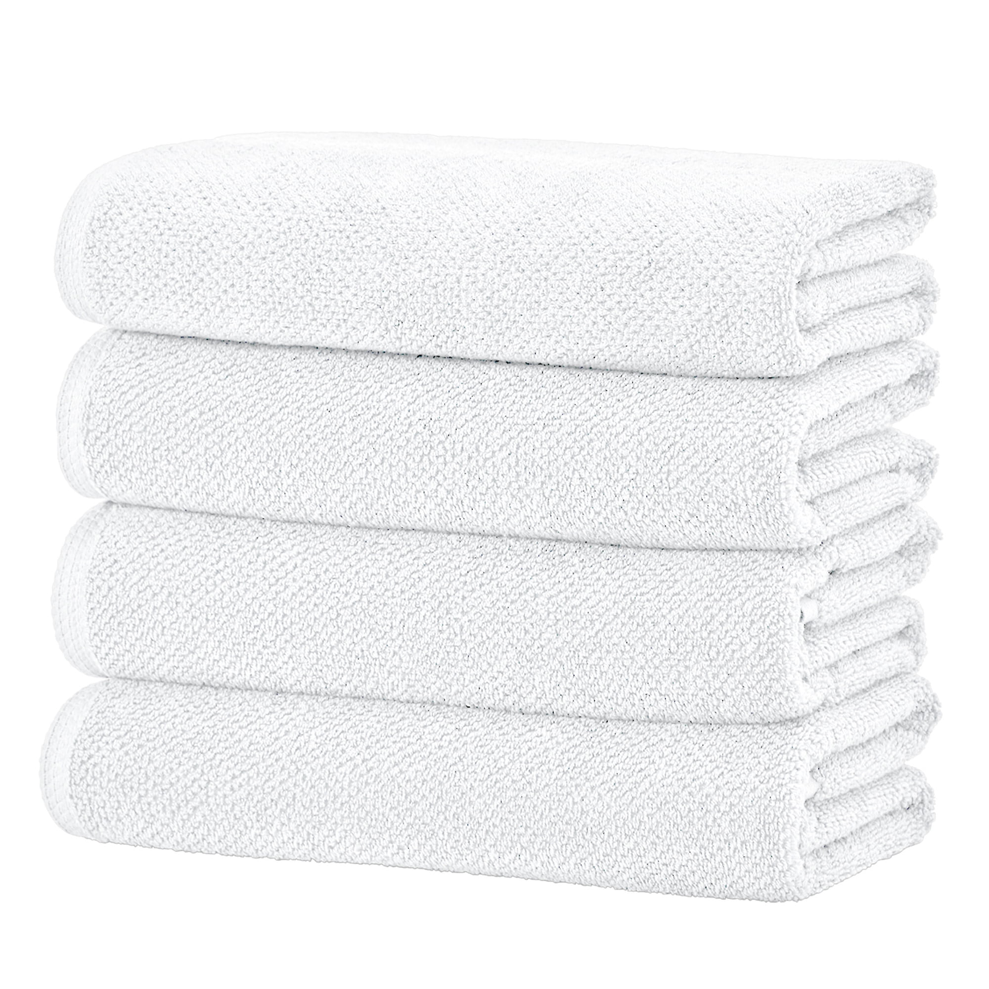Optic White Cotton Textured Bath Towels - Pack of 4
