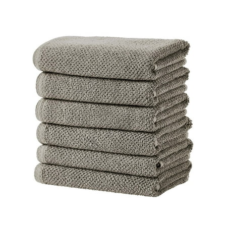 Great Bay Home Quick Dry Loop Textured 6-Pack Hand Towel Set, 26" x 16", Dark Grey
