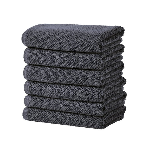 Great Bay Home Quick Dry Loop Textured 6-Pack Hand Towel Set, 26" x 16", Stone Blue