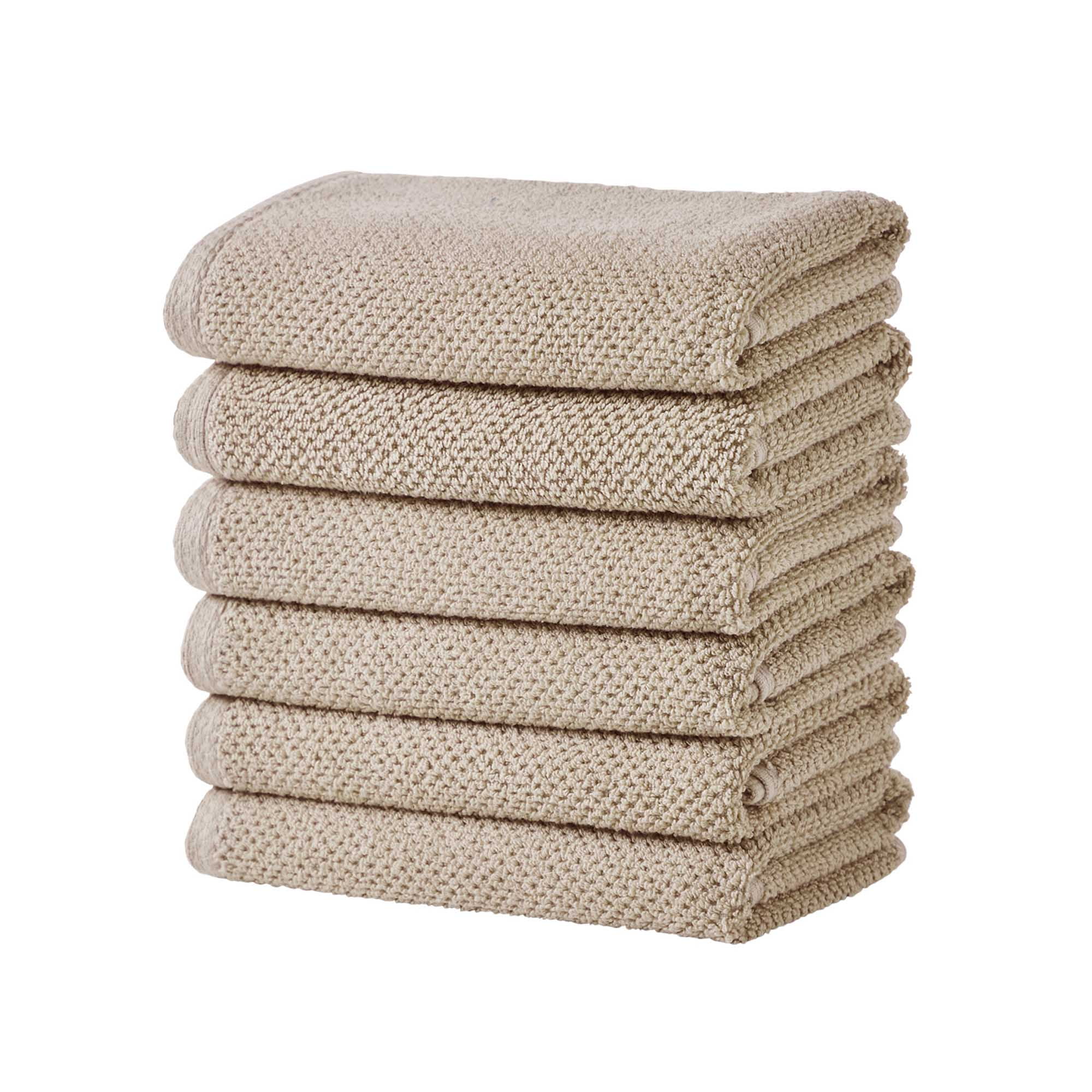 Taupe Cotton Textured Hand Towels Set of 6
