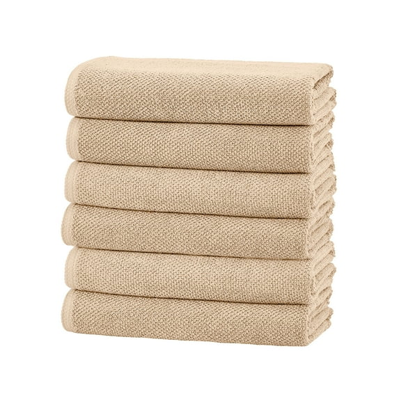 Great Bay Home Quick Dry Loop Textured 6-Pack Hand Towel Set, 26" x 16", Taupe