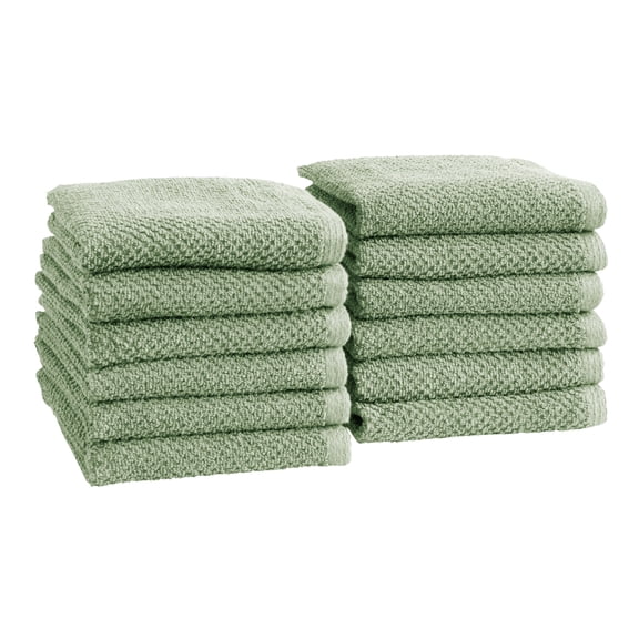Great Bay Home Quick Dry Loop Textured 12-Pack Washcloth Set, 13" x 13", Eucalyptus