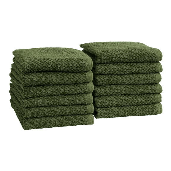 Great Bay Home Quick Dry Loop Textured 12-Pack Washcloth Set, 13" x 13", Forest Green