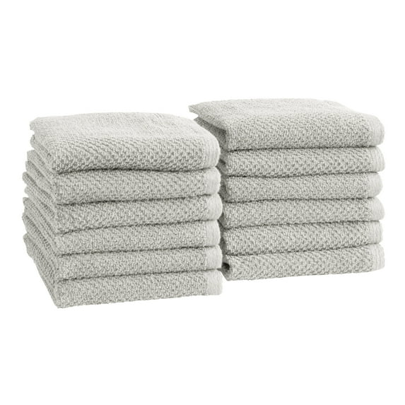 Great Bay Home Quick Dry Loop Textured 12-Pack Washcloth Set, 13" x 13", Light Grey