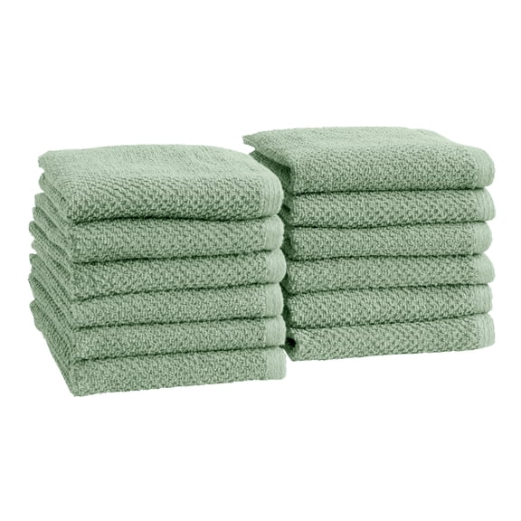 Great Bay Home Quick Dry Loop Textured 12-Pack Washcloth Set, 13" x 13", Mineral Blue