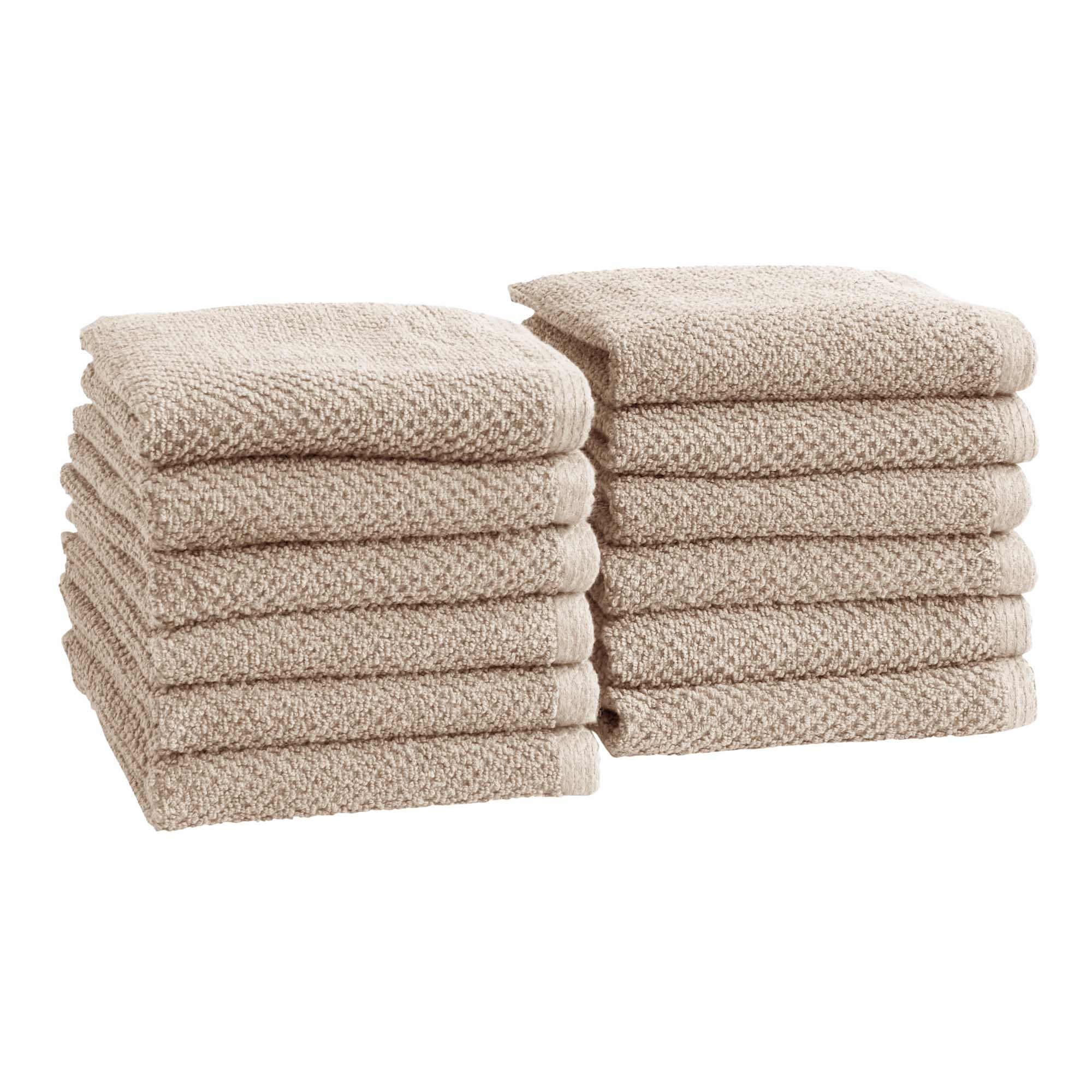 Taupe Cotton Textured Washcloth Set (Pack of 12)