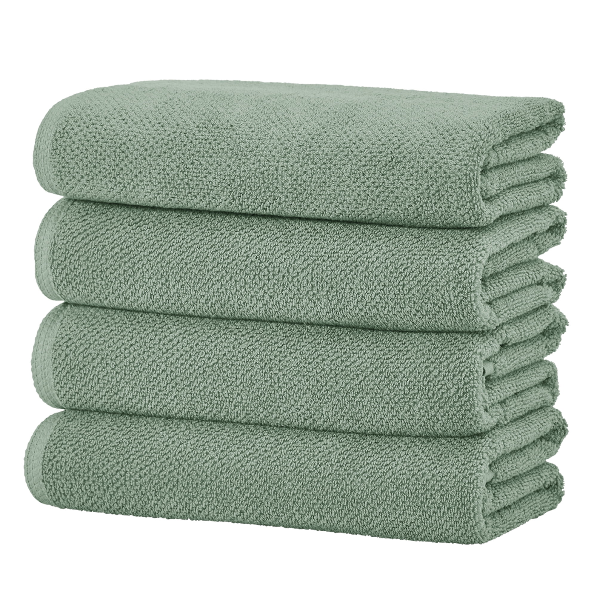 Eucalyptus Green Cotton Textured Bath Towels Set of 4