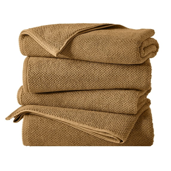 Great Bay Home Quick Dry Loop Textured 4-Pack Bath Towel Set, 54" x 27", Mocha
