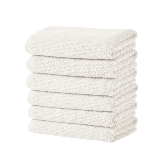 Great Bay Home Quick Dry Loop Textured 6-Pack Hand Towel Set, 26" x 16", Ivory