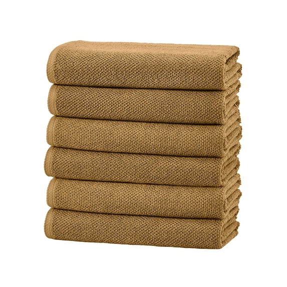 Great Bay Home Quick Dry Loop Textured 6-Pack Hand Towel Set, 26" x 16", Mocha