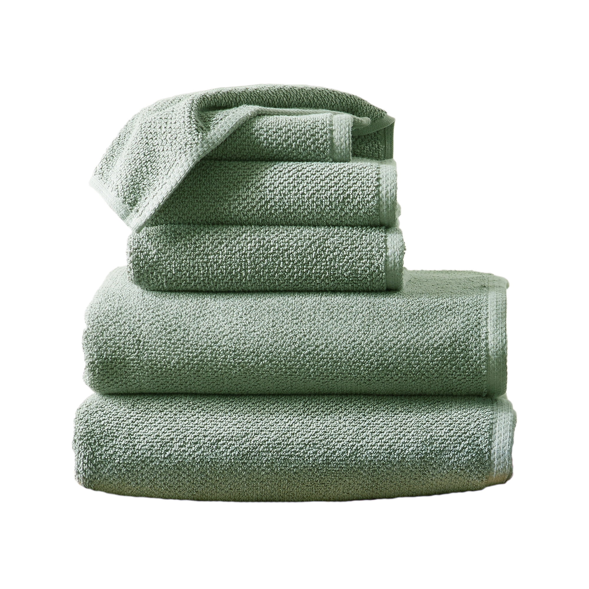 Eucalyptus Green Cotton Quick Dry Textured 6-Piece Towel Set