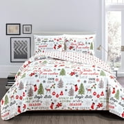 Great Bay Home Reversible Christmas Reversible Quilt Set With Shams  (King, Holiday Wishes)
