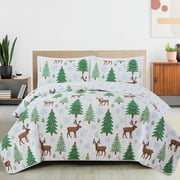 Great Bay Home Reversible Christmas Trees Reversible Quilt Set With Shams (King, Deer / Trees / Snow)