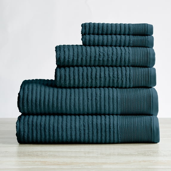 Great Bay Home Ribbed Terry Quick Dry Towel Set (6 Piece Set, Blue)