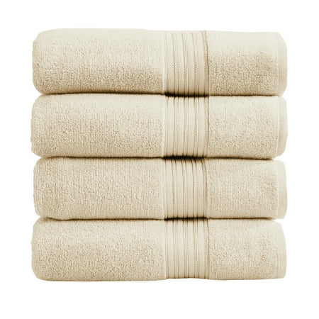 Great Bay Home Quick-Dry 100% Cotton 4 Pack Bath Towel Set, Buttermilk.