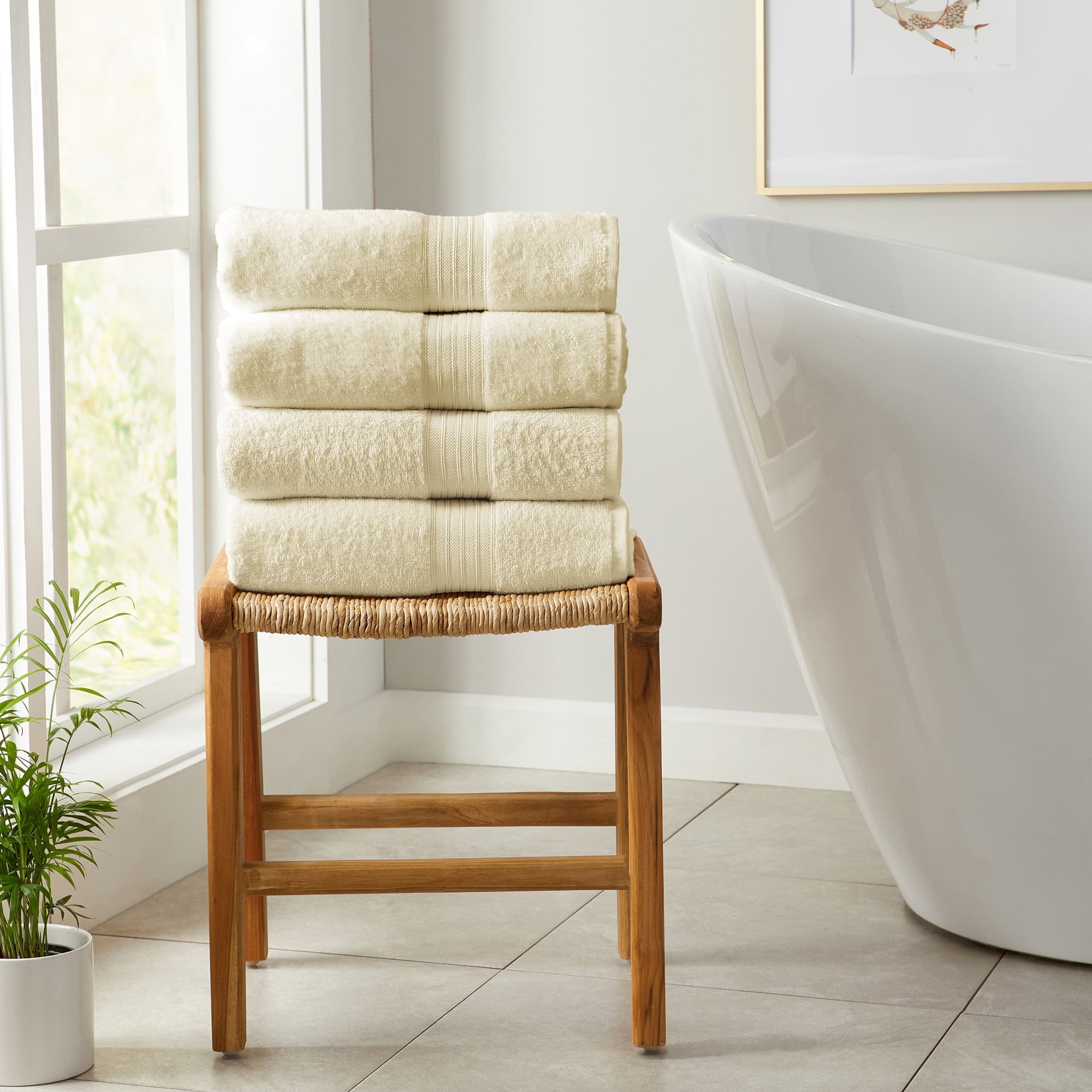Ivory Midweight Cotton Quick-Dry Bath Towel Set (Pack of 4)
