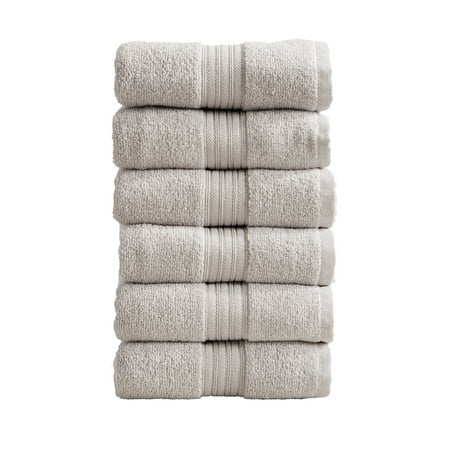 Great Bay Home Quick-Dry 100% Cotton 6 Pack Hand Towel Set, Light Grey.