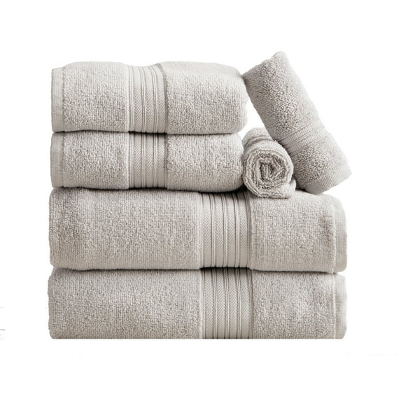 Great Bay Home Quick-Dry 100% Cotton 6 Piece Towel Set, Light Grey.