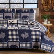 Great Bay Home Rustic Lodge All-Season Reversible Quilt Set With Shams  (Twin, Navy / Grey)
