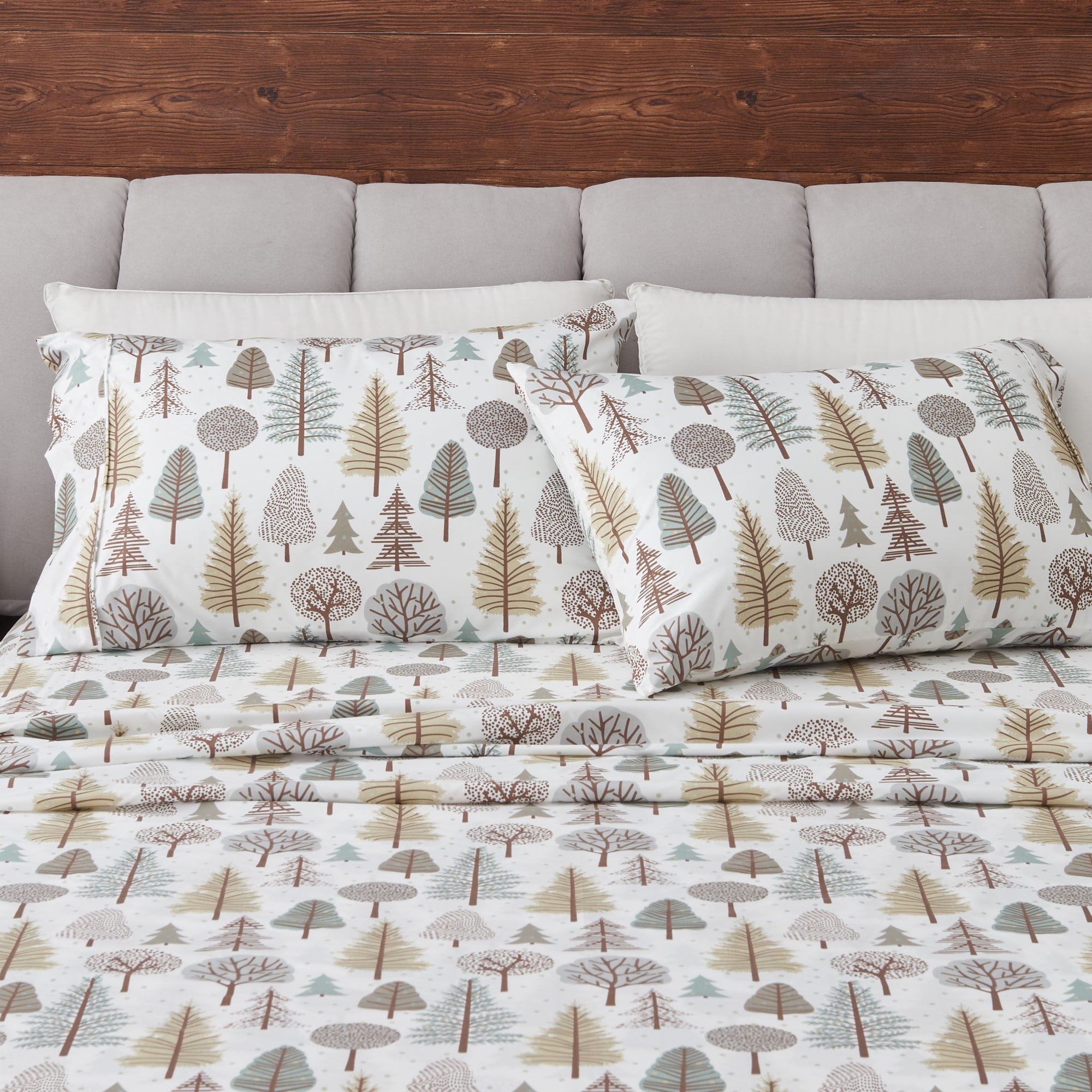 King Size Lodge Forest Trail Printed Microfiber Sheet Set