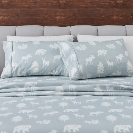 Great Bay Home Rustic Lodge Microfiber Wrinkle Resistant Sheet Set (Twin, Lodge - Forest Animal - Light Grey)