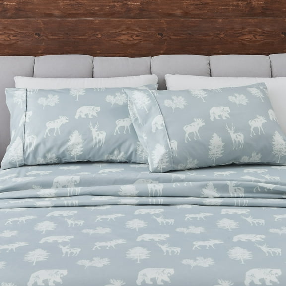 Great Bay Home Rustic Lodge Microfiber Wrinkle Resistant Sheet Set (Twin, Lodge - Forest Animal - Light Grey)