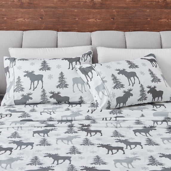 Great Bay Home Rustic Inspired Microfiber Sheet Set (Twin, Moose)