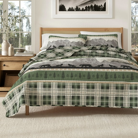 Great Bay Home Rustic Lodge Patchwork Reversible Reversible Quilt Set With Shams (Twin, Salt Creek)