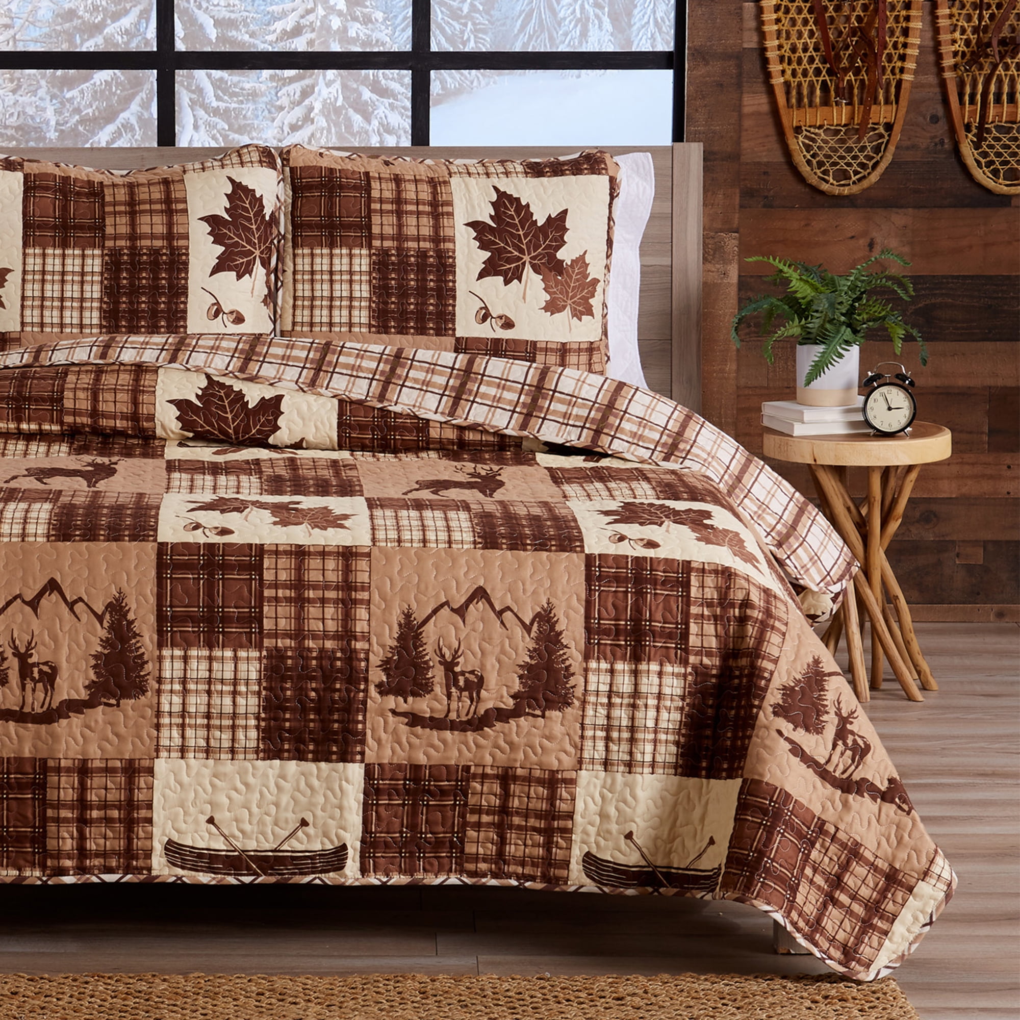 Great Bay Home Rustic Lodge Cabin Plaid Quilt Set with Shams (Full/Queen, Redwood) - Walmart.com