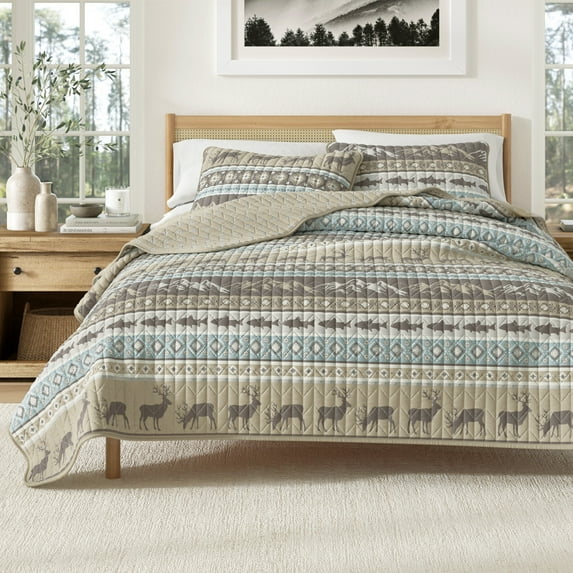 Great Bay Home Rustic Lodge Reversible Reversible Quilt Set With Shams (King, Yosemite)
