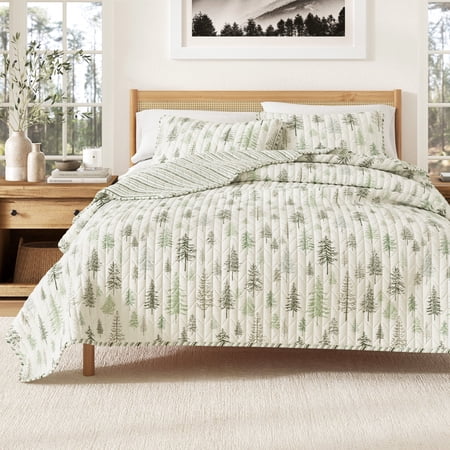 Lodge Quilt Set - Lightweight, Soft, All-Season - 2-Piece Reversible Rustic Bedding Set (Twin / Twin XL, Lodge Trees)