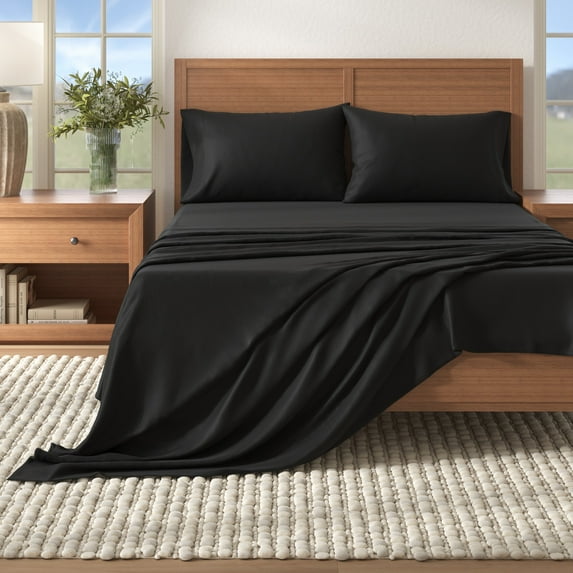 Great Bay Home Solid Flannel Sheet Set - 100% Turkish Cotton - Double Brushed - Full, Black