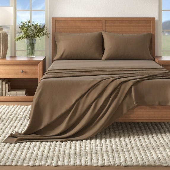 Great Bay Home Solid Flannel Sheet Set - 100% Turkish Cotton - Double Brushed - Full, Dark Taupe