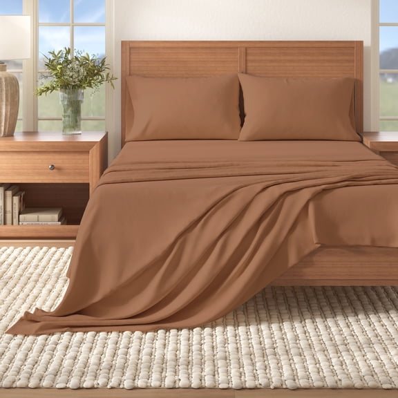 Great Bay Home Solid Flannel Sheet Set - 100% Turkish Cotton - Double Brushed (King, Adobe)