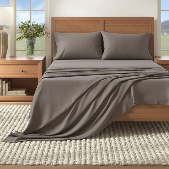 Great Bay Home Solid Flannel Sheet Set - 100% Turkish Cotton - Double Brushed - Twin, Frost Grey