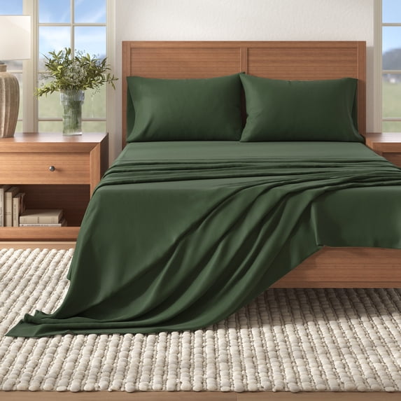 Great Bay Home Solid Flannel Sheet Set - 100% Turkish Cotton - Double Brushed - Twin, Spruce Green