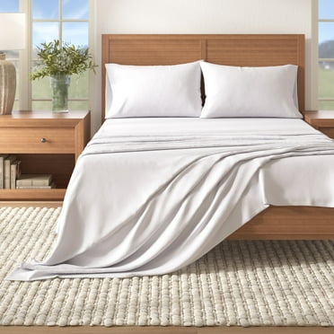 Great Bay Home Solid Flannel Sheet Set - 100% Turkish Cotton - Double Brushed - Twin, Winter White
