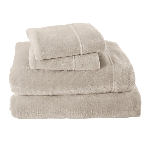 Great Bay Home Solid Velvet Plush Warm and Cozy Fleece Sheet Set (California King, Stone Grey)