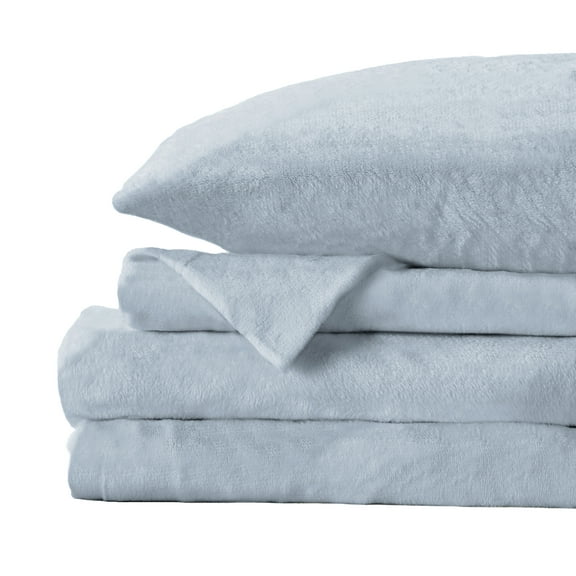 Great Bay Home Solid Velvet Plush Warm and Cozy Fleece Sheet Set  (Full, Pearl Blue)