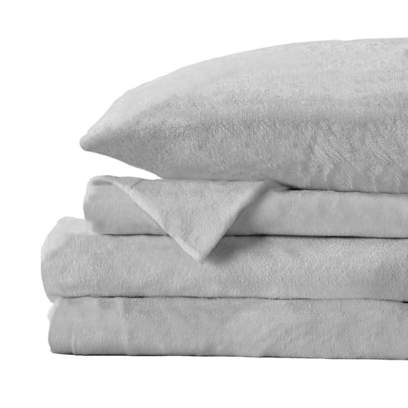 Great Bay Home Solid Velvet Plush Warm and Cozy Fleece Sheet Set (Queen, Light Grey)