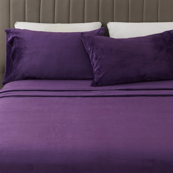 Velvet Plush Fleece Solid Sheet Set, Queen, 4 Pieces