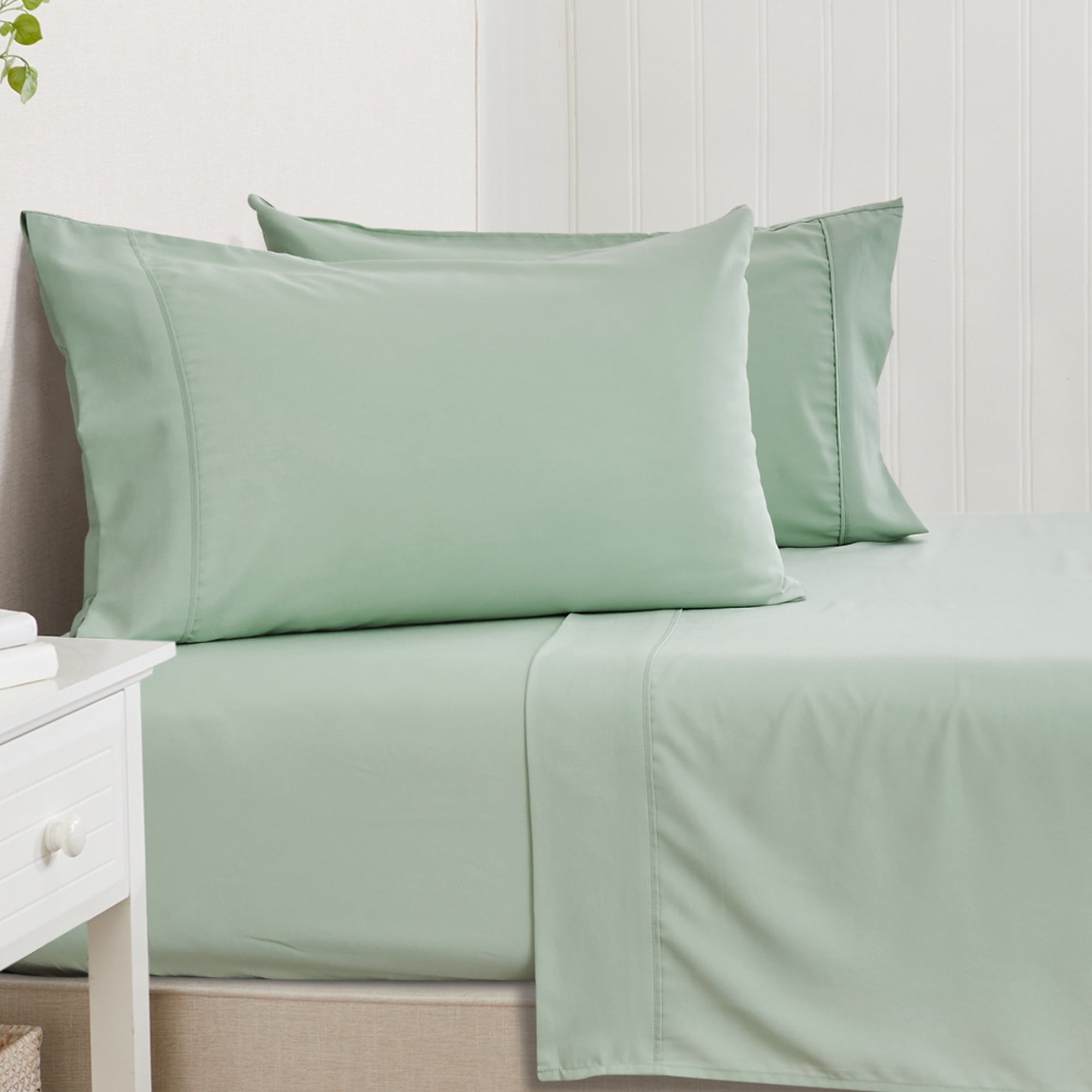 Great Bay Home Solid Viscose from Bamboo Wrinkle-Resistant Sheet Set  (Queen, Sage)