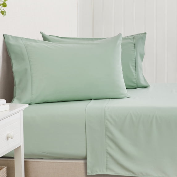 Great Bay Home Solid Viscose from Bamboo Wrinkle-Resistant Sheet Set (Queen, Sage)